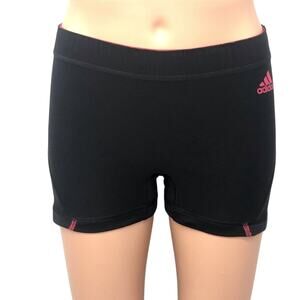 Adidas Black Stripe Activewear Running Shorts Pink Logo and Top Stitching